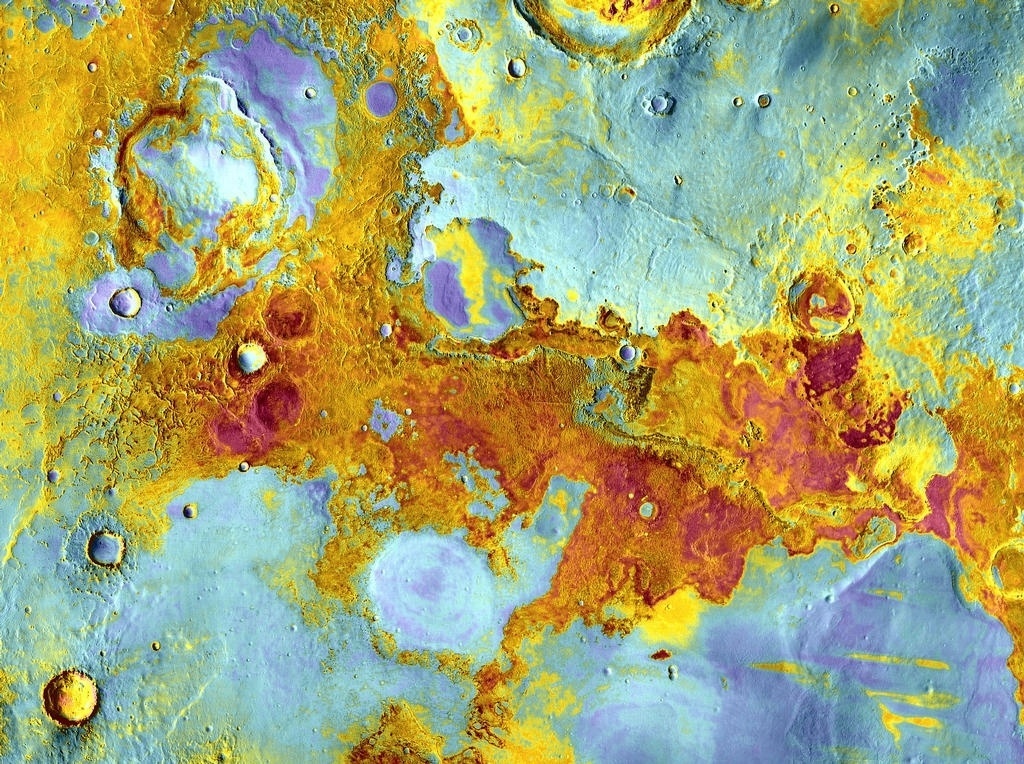 3.dez.2014 - Hematita é encontrada em Meridiani Planum, em Marte. Com a curadoria de artistas, fotógrafos e editores de fotografia, a Nasa reuniu uma série de imagens para compor a "exposição online" chamada de "Marte como Arte" - Nasa/JPL-Caltech/Arizona State University