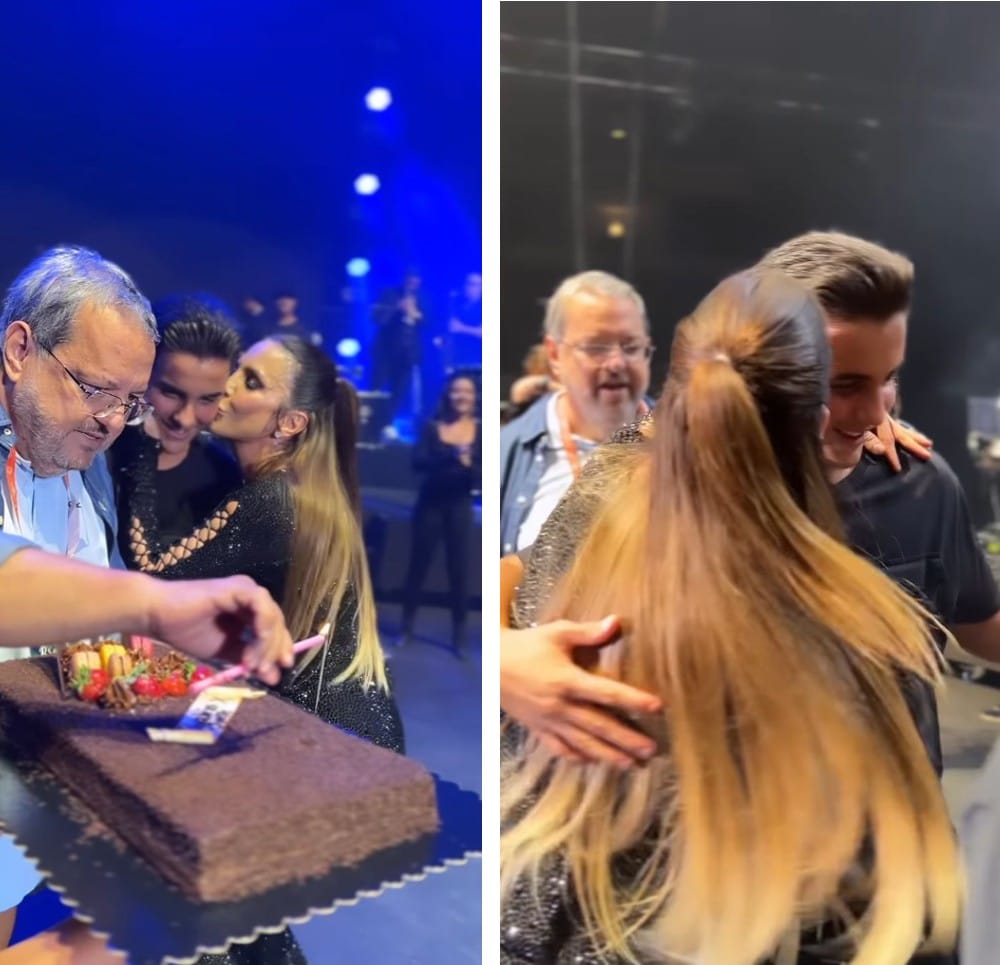 Marcelo Sangalo comemora aniversário da mãe no palco