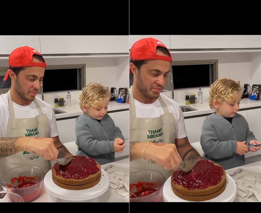 Thammy Miranda surge com seu filho na cozinha da mansão e impressiona 