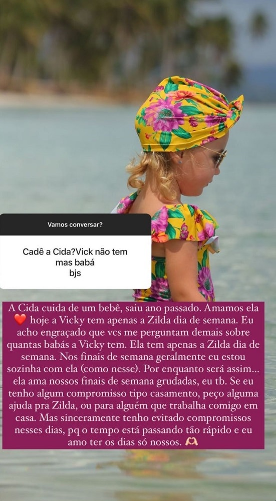 Ana Paula, esposa de Roberto Justus, revelou quantas cuidadoras a filha tem 